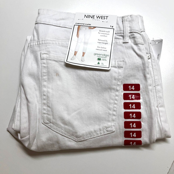 Nine West Denim - Nine West Women's Mid Rise 5 Pocket Chrystie Capri White NEW Flawed Size 14